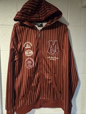 Mecca Full Zip Red Pinstripe Track Jacket Used Good Condition XL